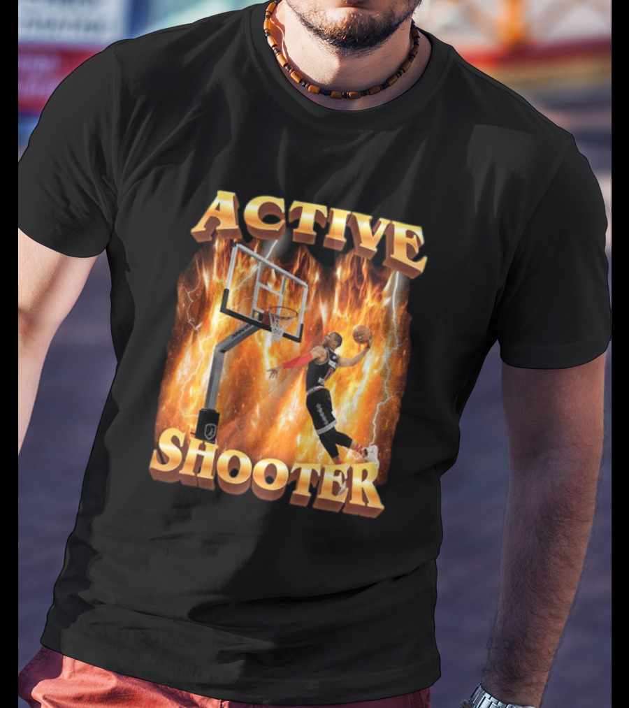 Active Shooter Basketball Dunk With Fiery Background T-Shirt