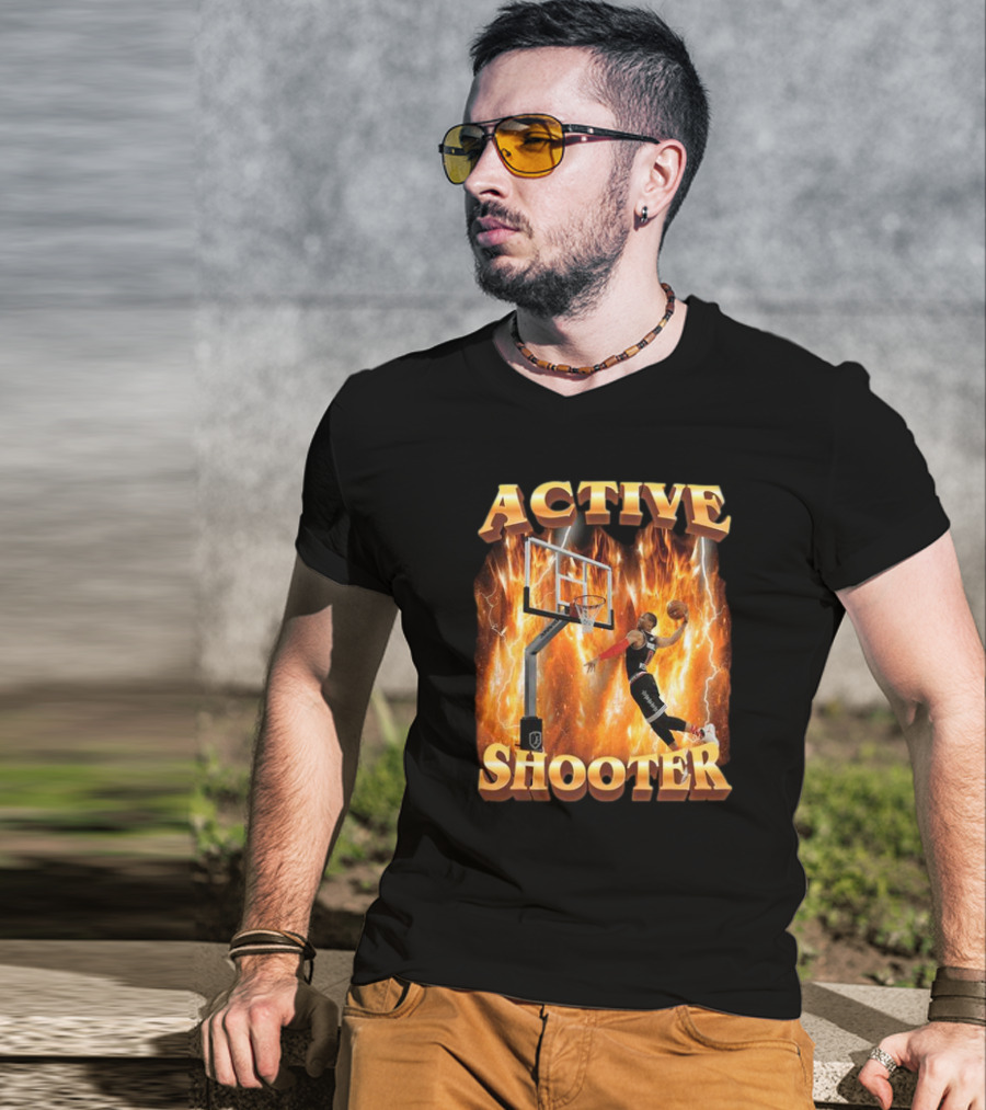 Active Shooter Basketball Dunk With Fiery Background T-Shirt