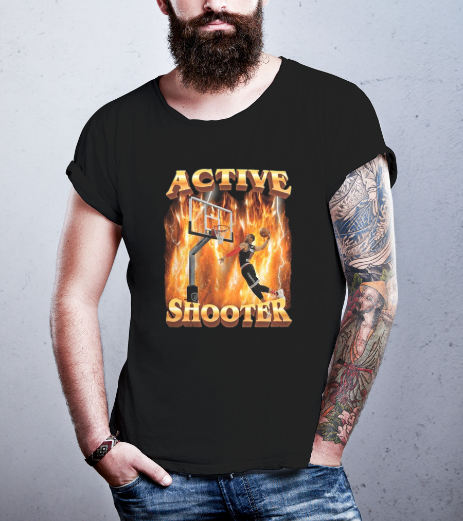 Active Shooter Basketball Dunk With Fiery Background T-Shirt