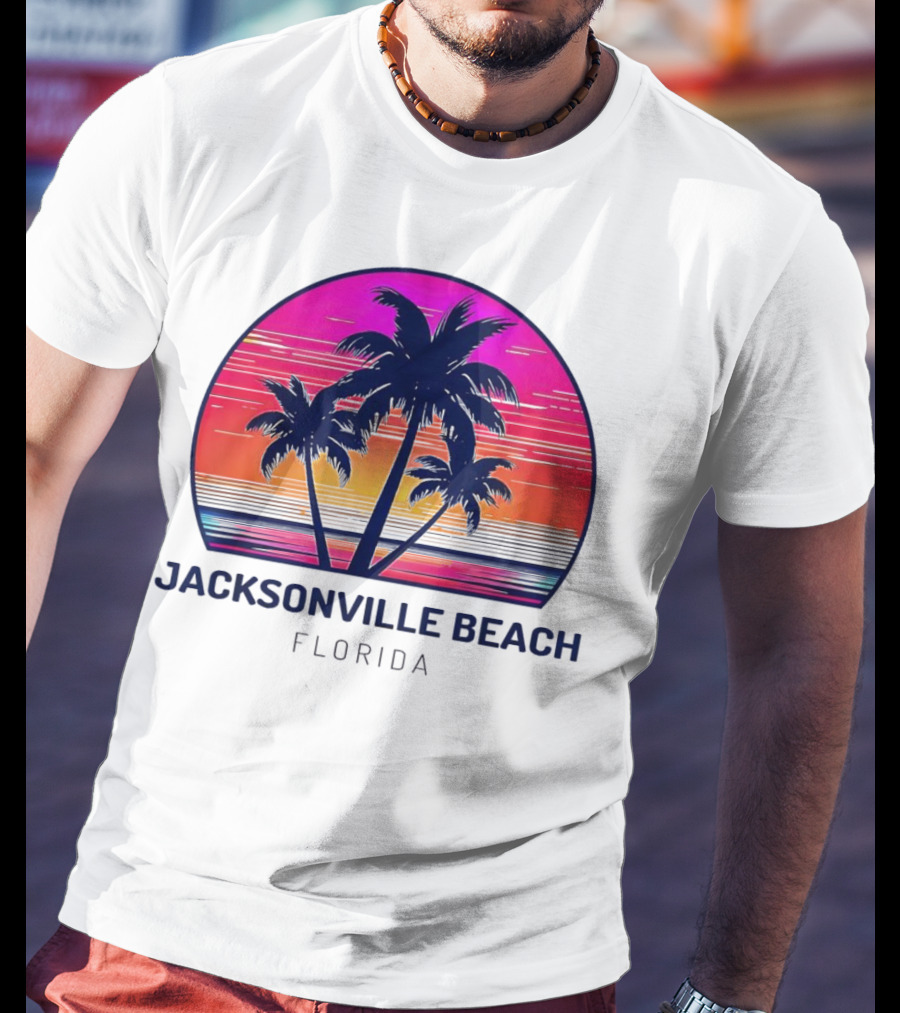 Jacksonville Beach Florida Palm Tree Sunset Circle T-Shirt