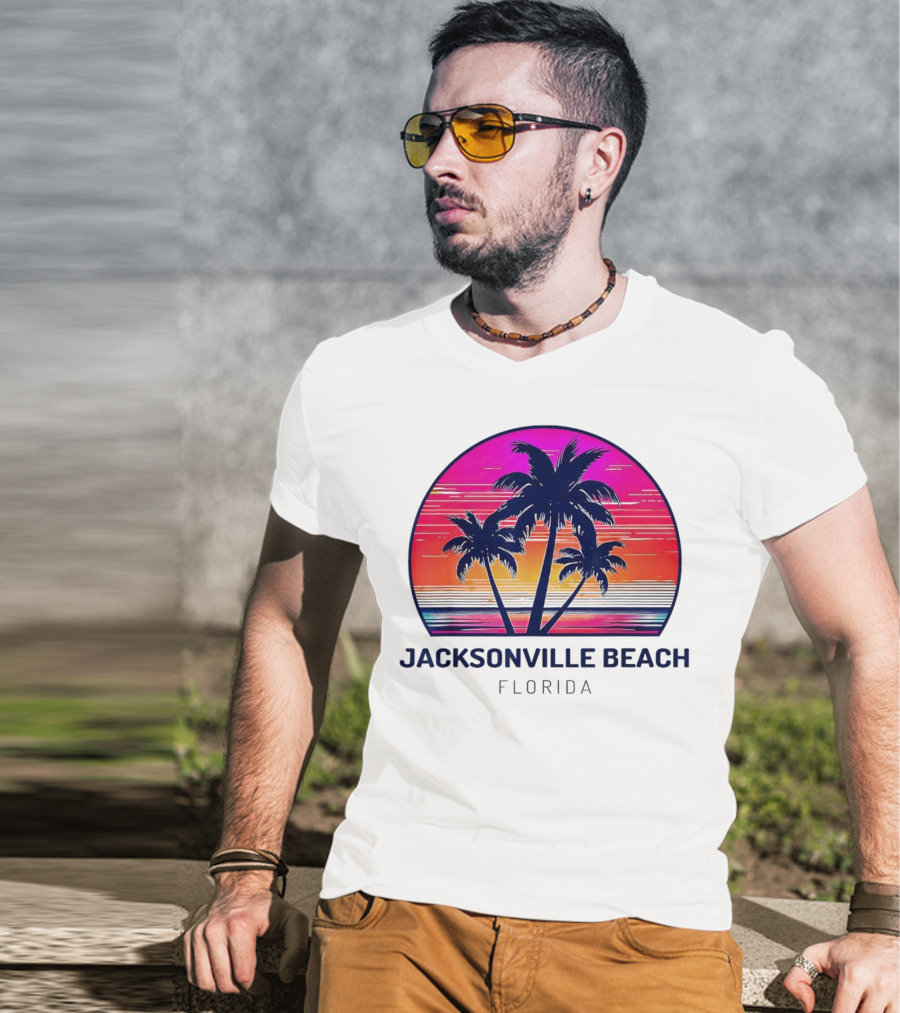Jacksonville Beach Florida Palm Tree Sunset Circle T-Shirt