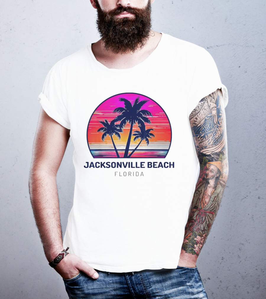Jacksonville Beach Florida Palm Tree Sunset Circle T-Shirt