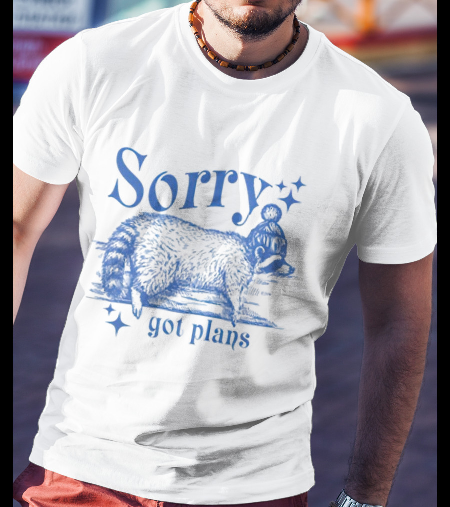 Sorry Got Plans Raccoon With Winter Hat And Stars T-Shirt