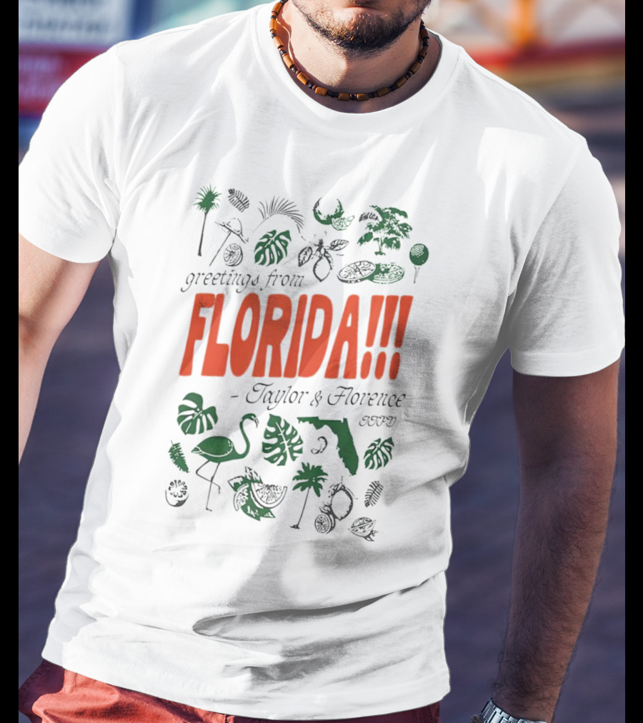 Greetings From Florida Taylor And Florence TTPD Flamingo Palm Map Iconic Tropical T-Shirt