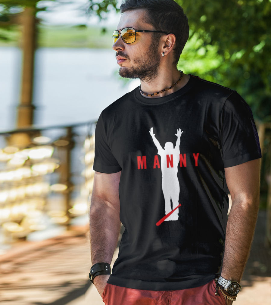Manny Baseball Bat Silhouette With Raised Arms T-Shirt