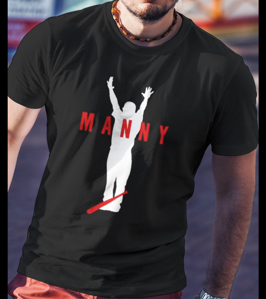 Manny Baseball Bat Silhouette With Raised Arms T-Shirt