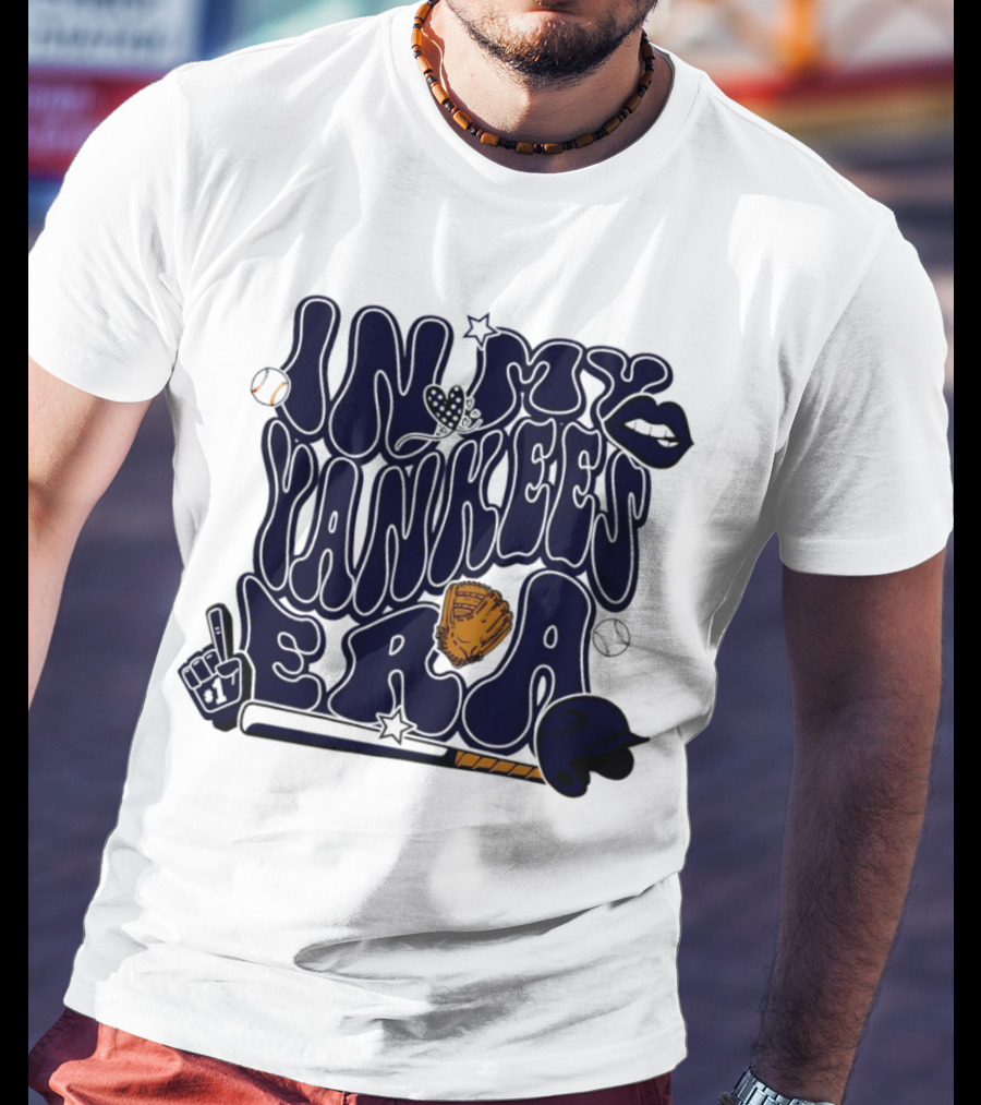 In My Yankees Era Baseball Bat MLB Baseball Lips Glove Yankees Era T-Shirt