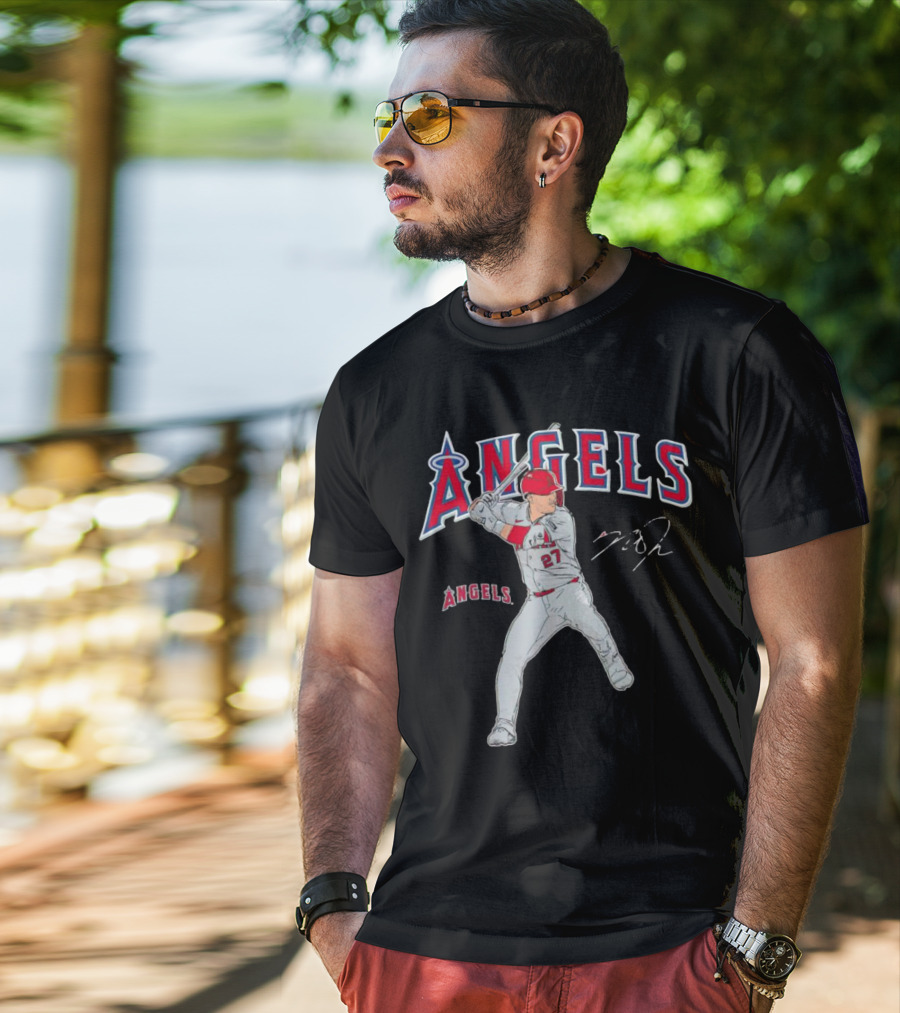 Mike Trout 27 Los Angeles Angels Swing Signature T-Shirt