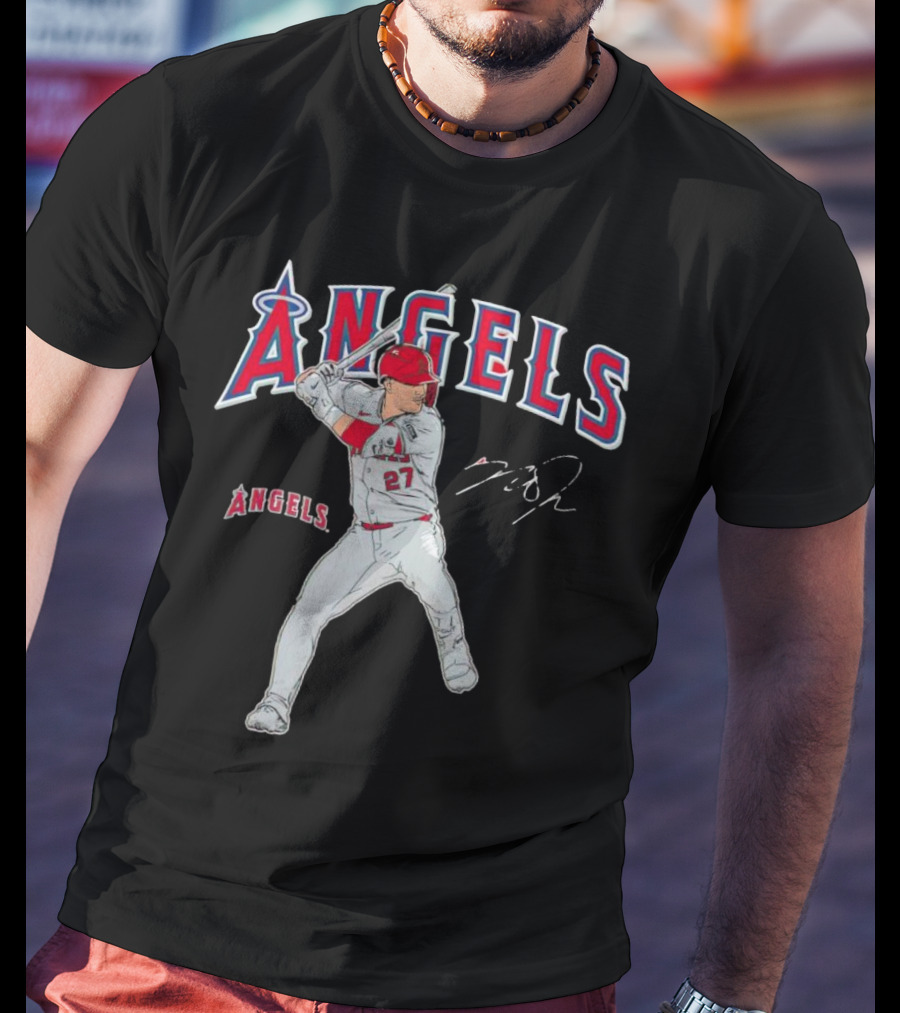 Mike Trout 27 Los Angeles Angels Swing Signature T-Shirt