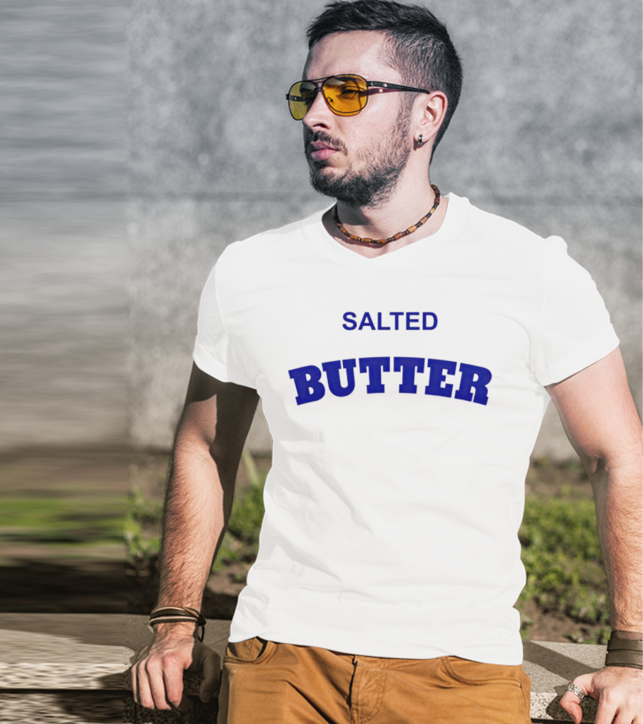Salted Butter Bold Blue Arched Text T-Shirt