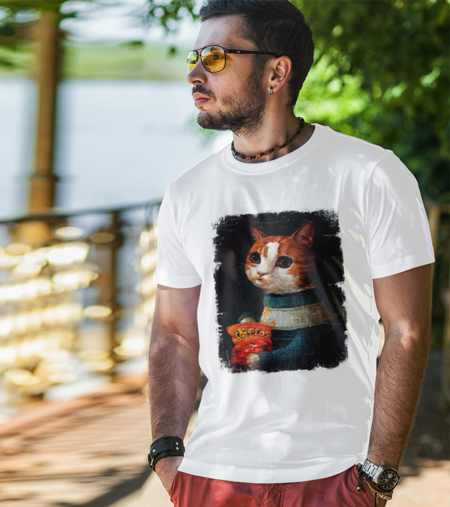 Cheetos Cat Holding Bag In T-Shirt