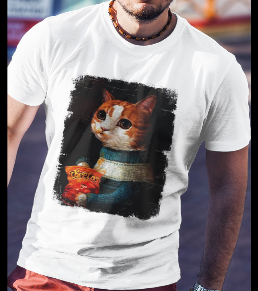 Cheetos Cat Holding Bag In T-Shirt