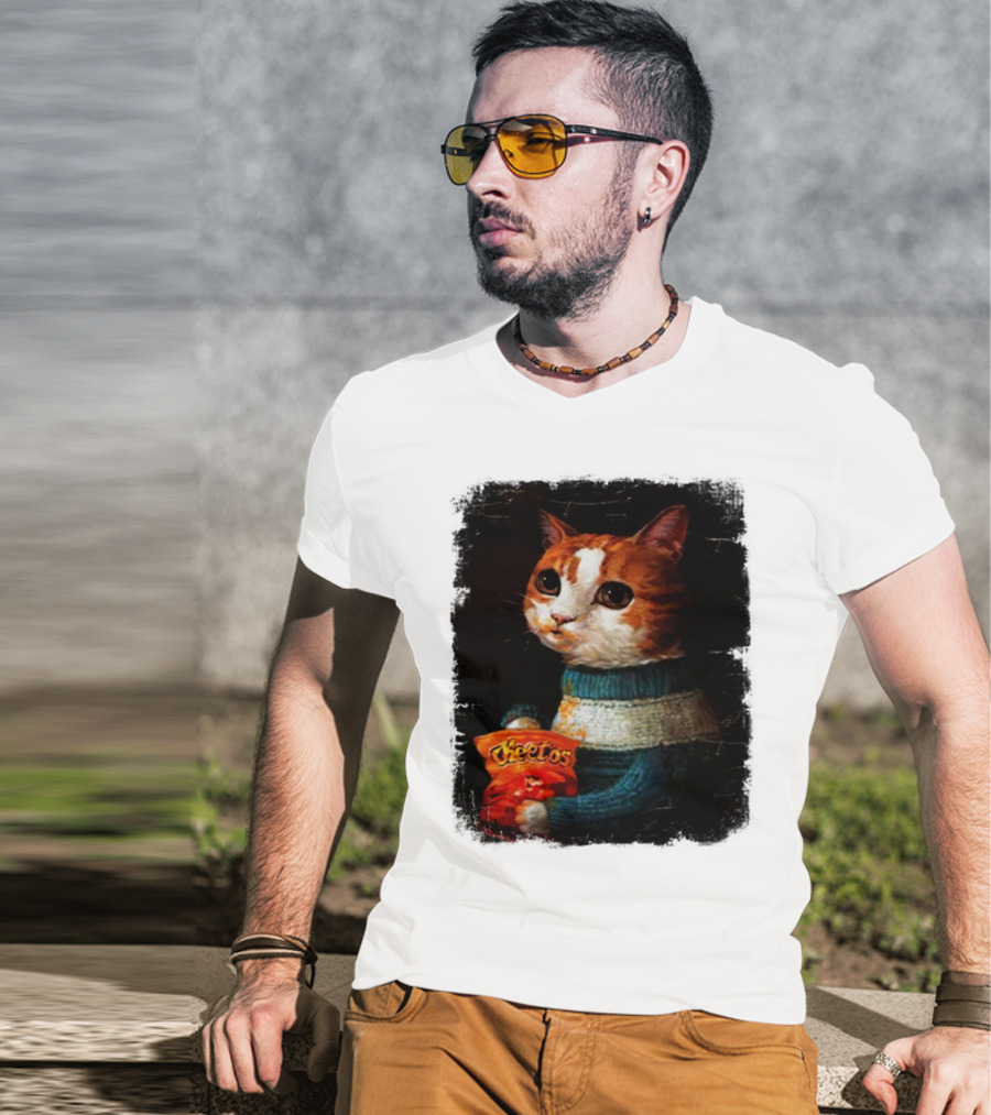 Cheetos Cat Holding Bag In T-Shirt