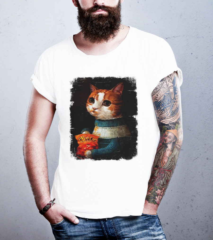 Cheetos Cat Holding Bag In T-Shirt
