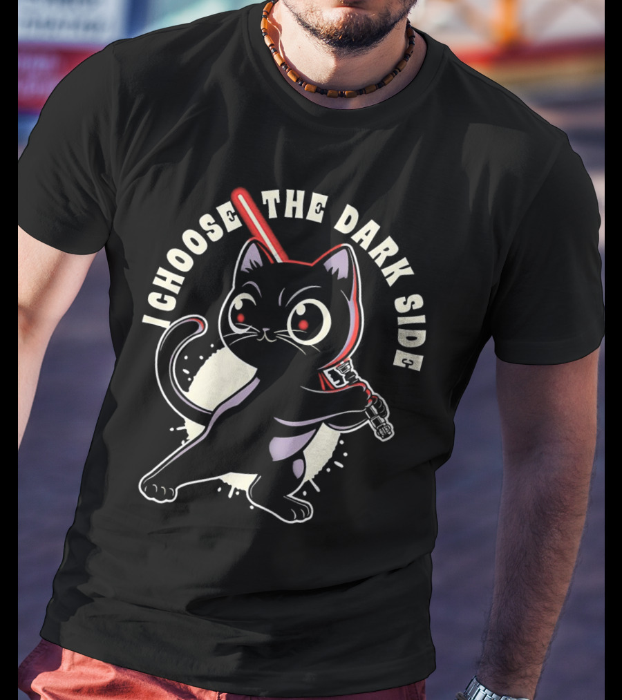 I Choose The Dark Side Black Cat With Lightsaber T-Shirt
