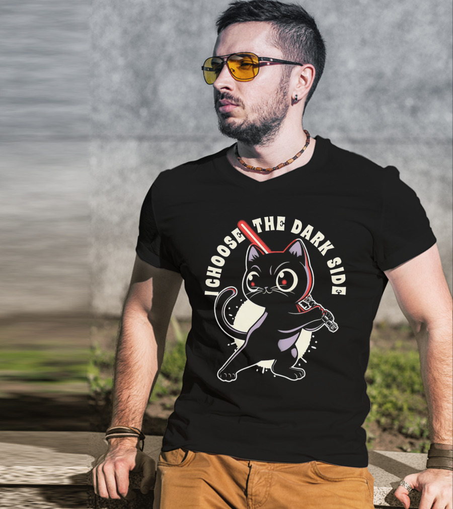 I Choose The Dark Side Black Cat With Lightsaber T-Shirt