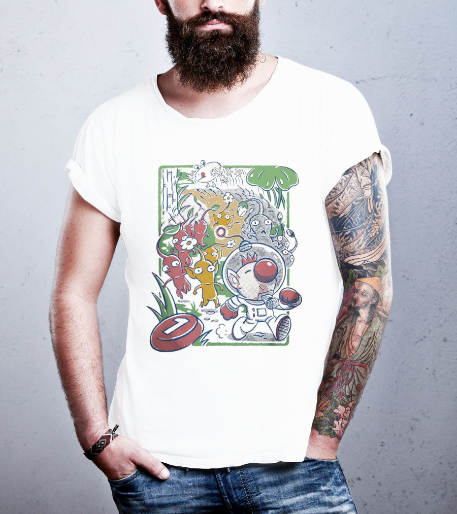 Captain Olimar And Colorful Pikmin Exploration Adventure T-Shirt