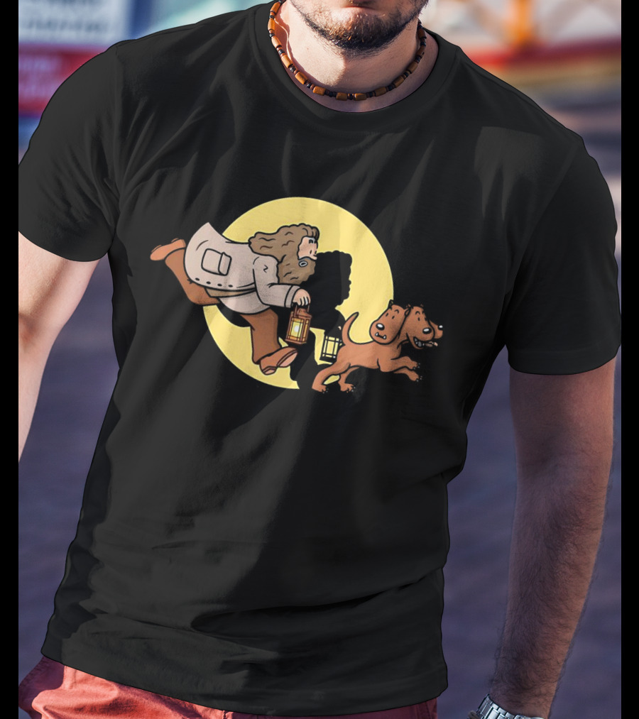 Hagrid And Fluffy Lantern Adventure Moonlit Tintin T-Shirt