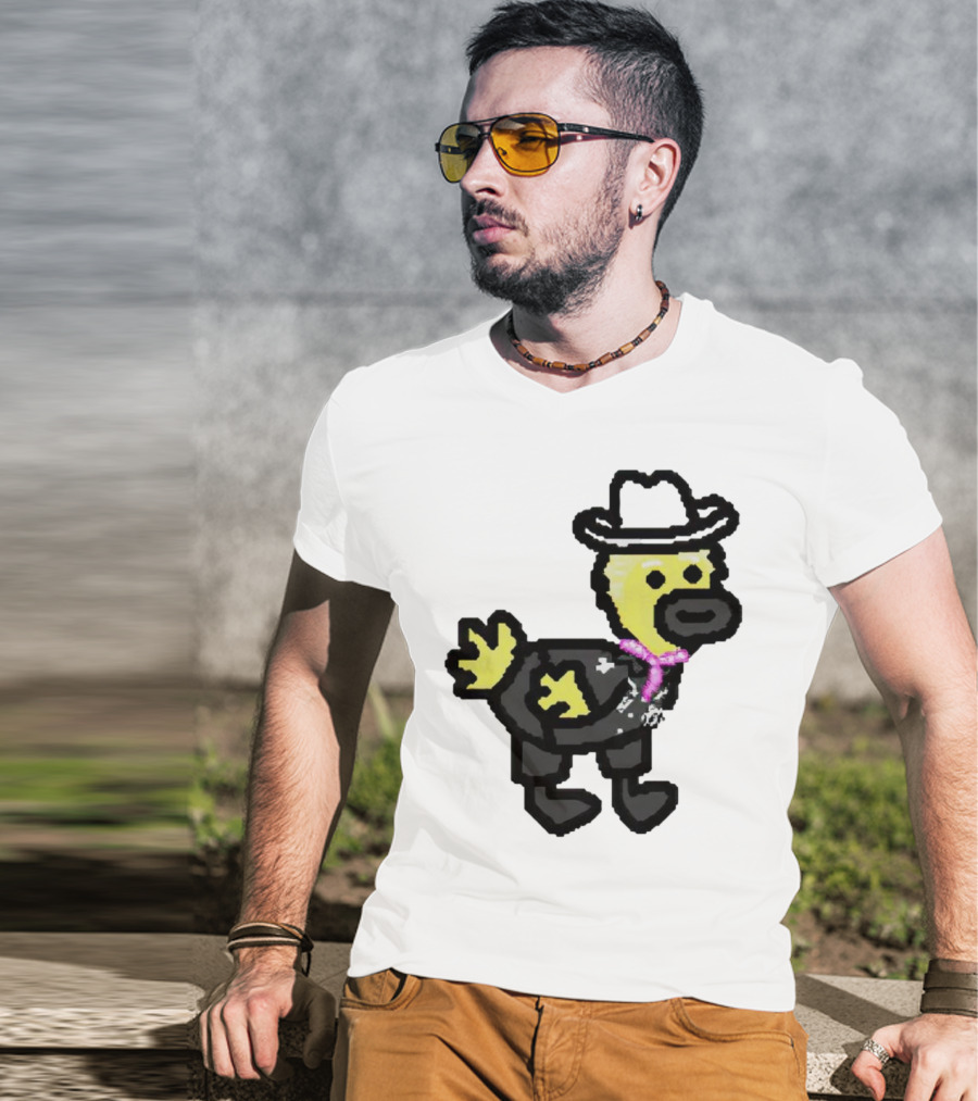 Ken Gosling Pixel Art Cowboy Duck With Hat And Scarf T-Shirt
