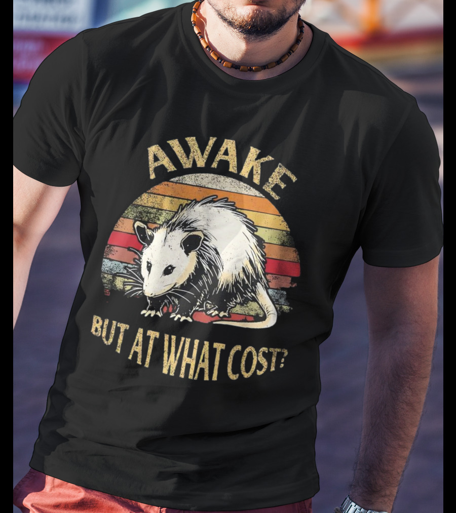 Awake But At What Cost Vintage Opossum Retro Stripes T-Shirt