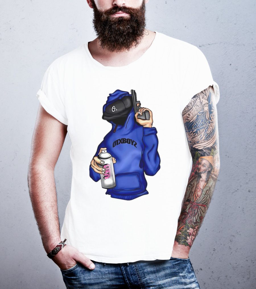 OTXBOYZ Hooded Figure With Spray And Gun T-Shirt