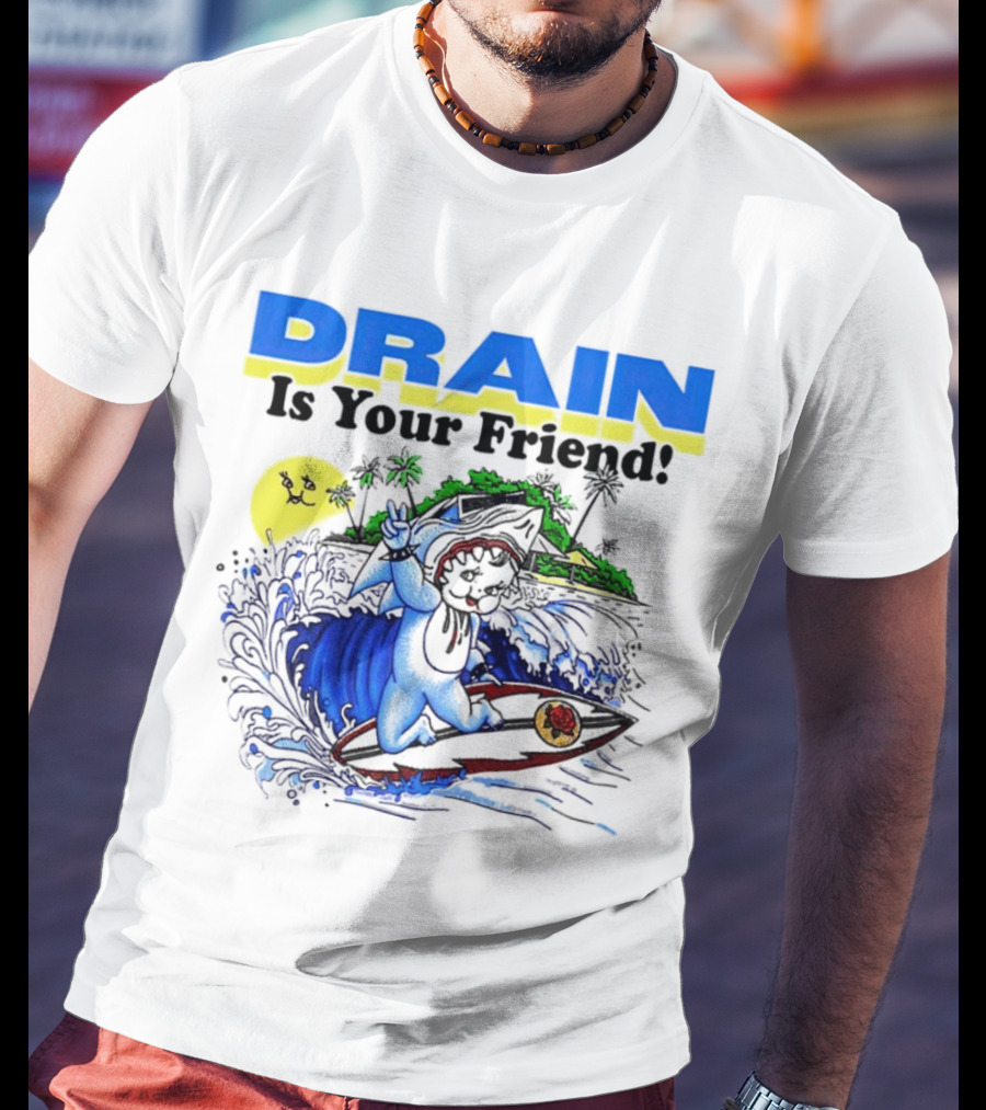 Drain Is Your Friend Surfing Dog Island Moon Scene T-Shirt
