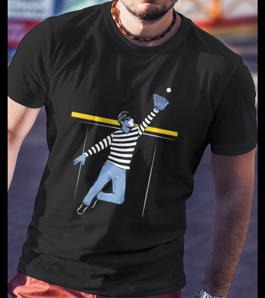 Home Run Robber Baseball Outfielder Catching Ball Above Wall T-Shirt