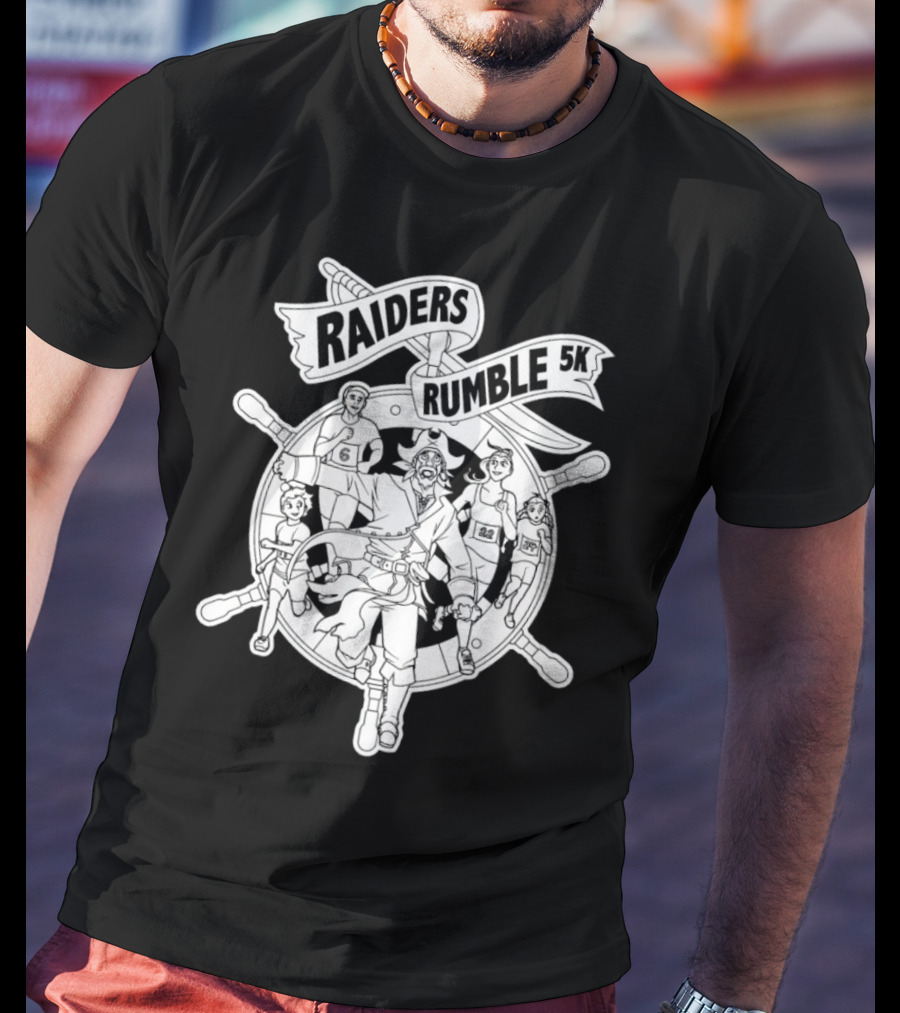 Raiders Rumble 5k Pirate Race Event Wheel Flag Running Contest T-Shirt
