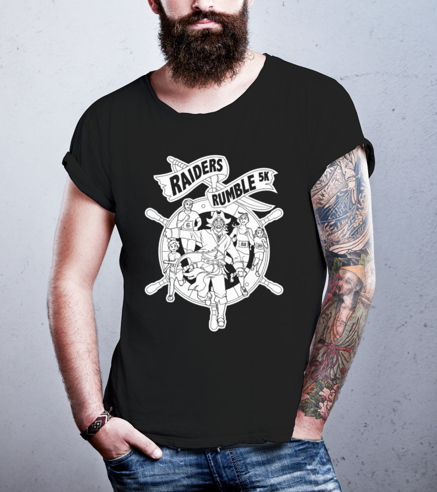 Raiders Rumble 5k Pirate Race Event Wheel Flag Running Contest T-Shirt