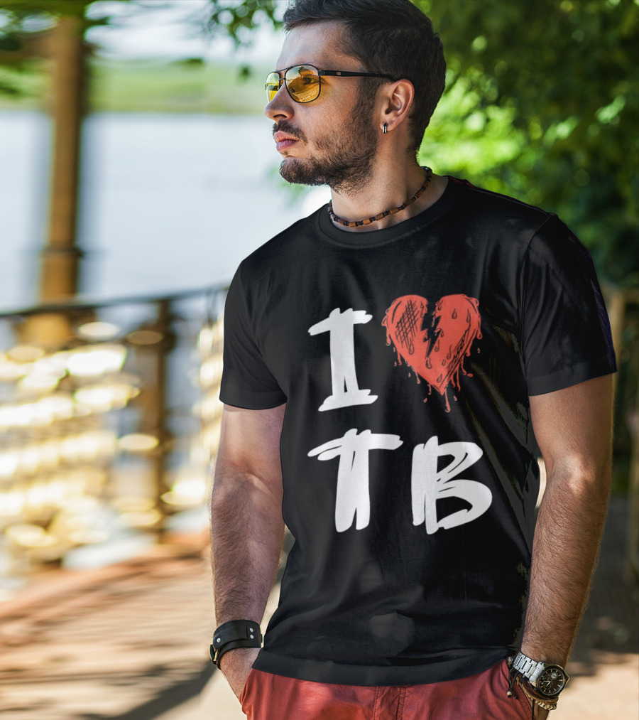 I Love TB Heart Icon With Dripping Red And Black Details Tragedy Boiz T-Shirt