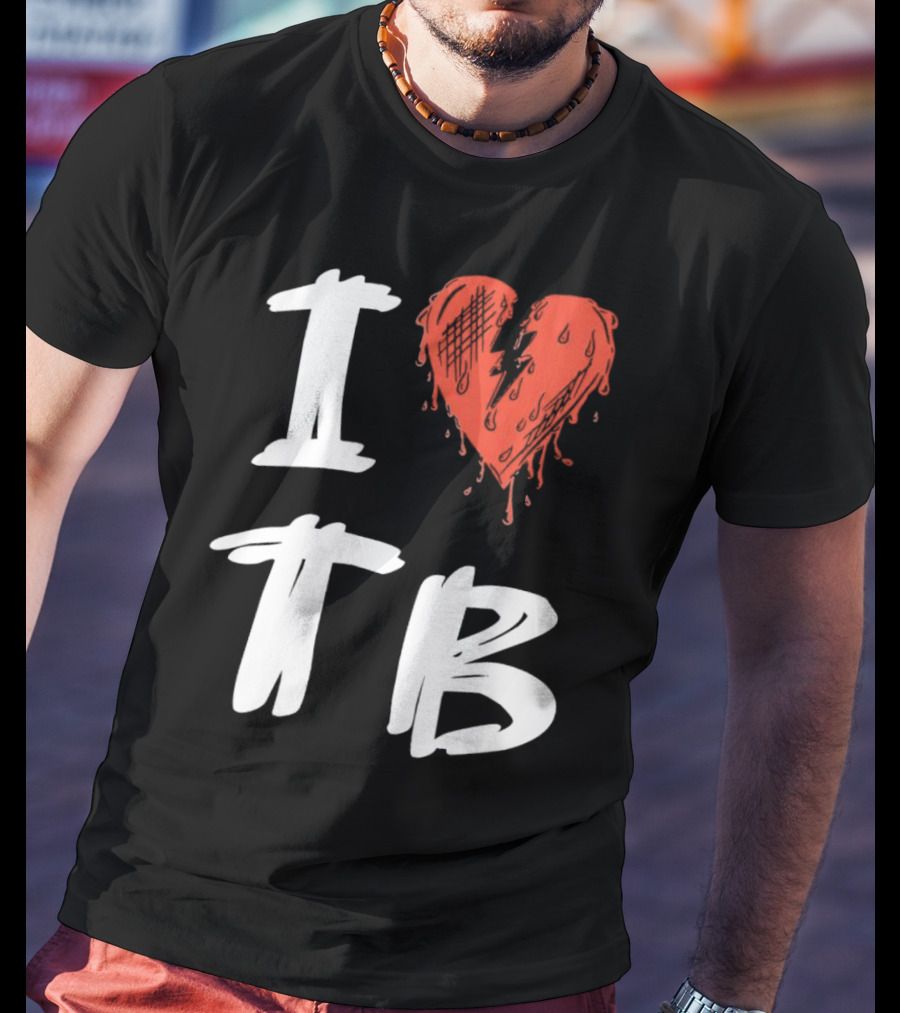 I Love TB Heart Icon With Dripping Red And Black Details Tragedy Boiz T-Shirt