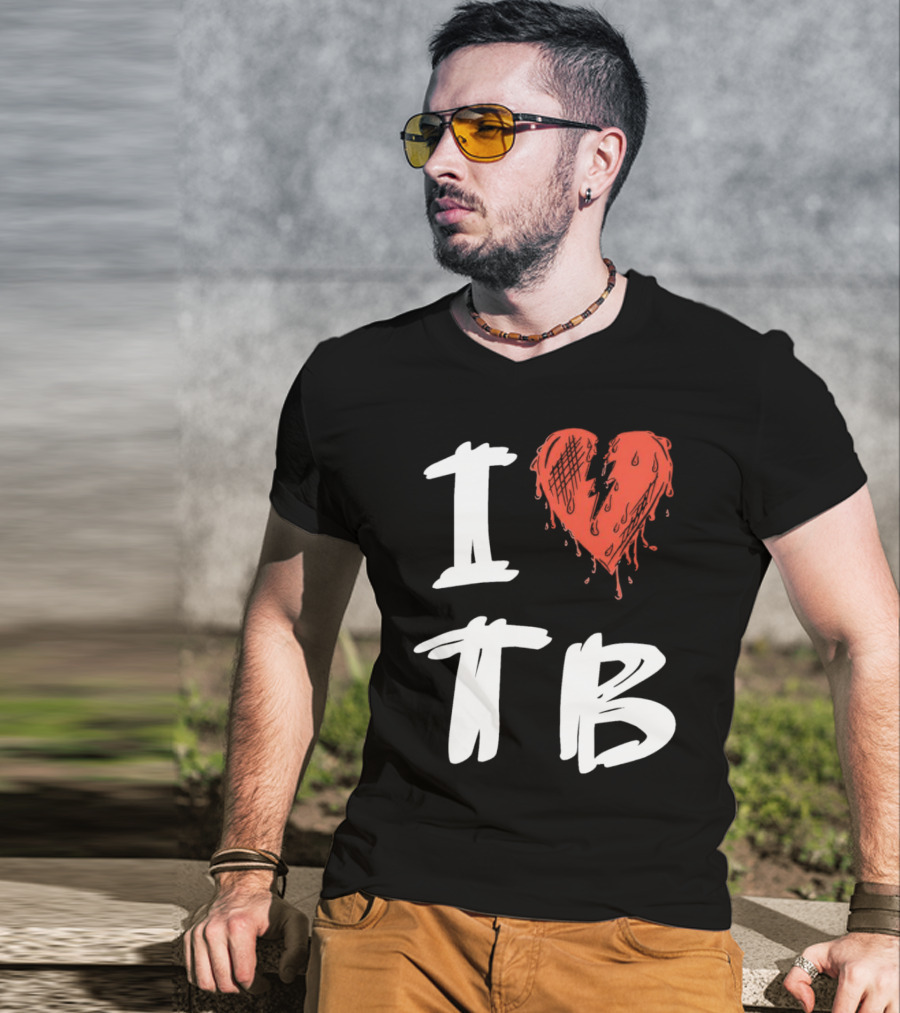 I Love TB Heart Icon With Dripping Red And Black Details Tragedy Boiz T-Shirt