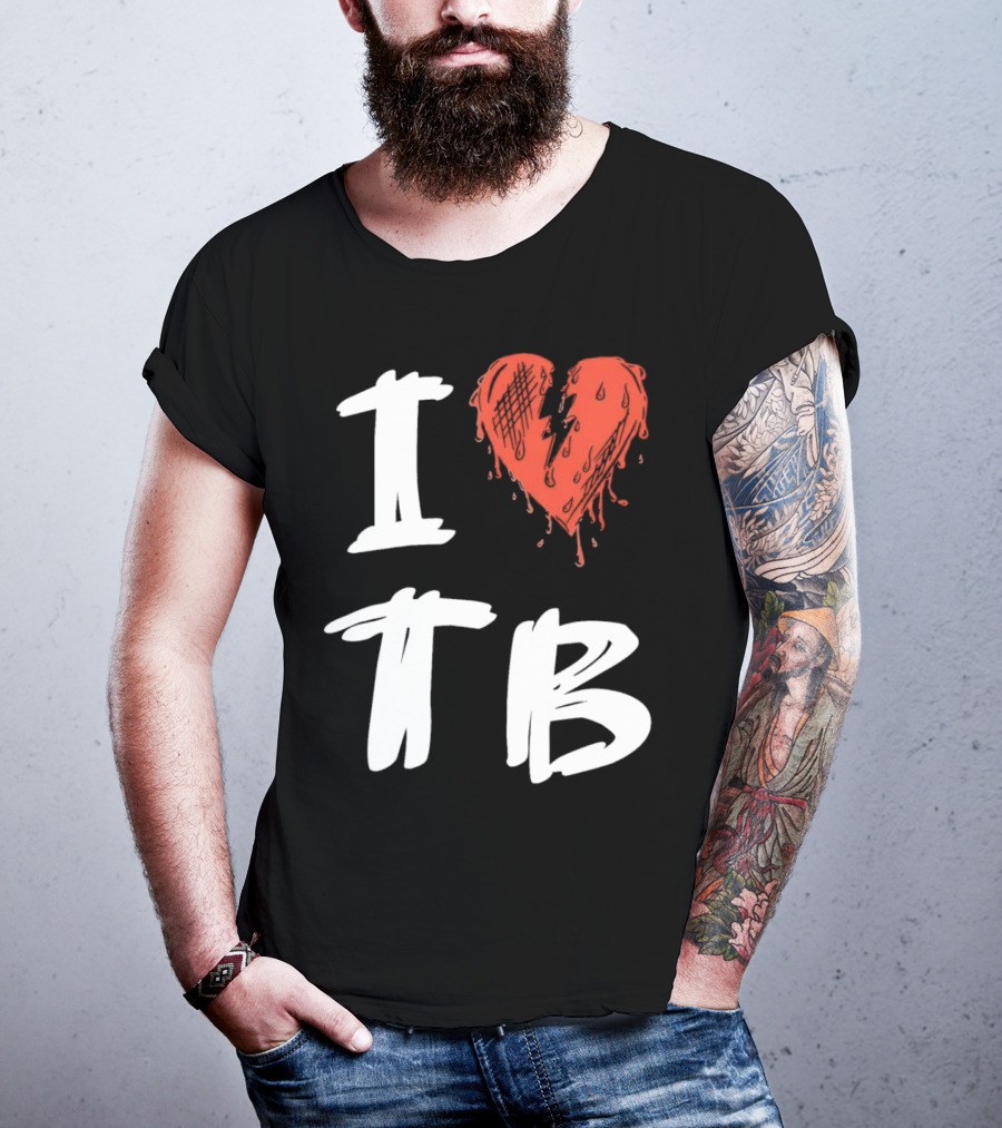 I Love TB Heart Icon With Dripping Red And Black Details Tragedy Boiz T-Shirt