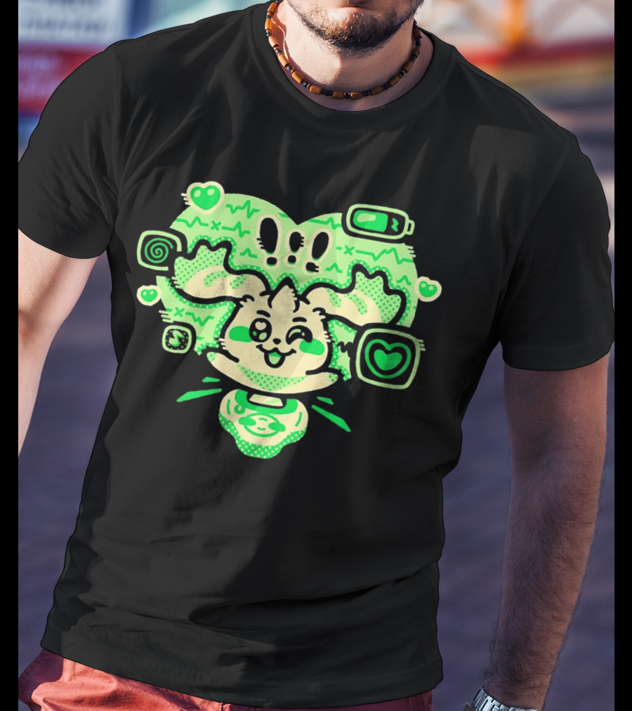 Terriermon Digimon Iconic Green Heartbeat Motif With Digital Symbols T-Shirt
