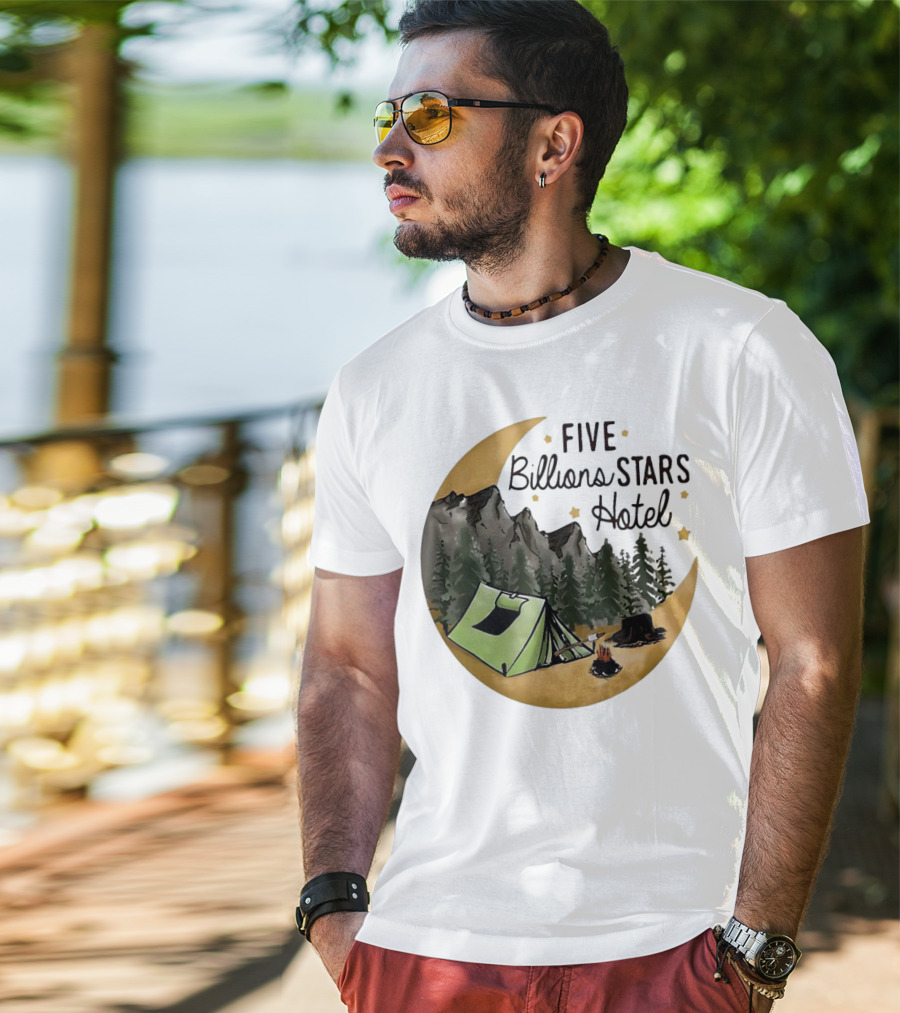 Five Billions Stars Hotel Camping Adventure Under Moonlit Forest T-Shirt