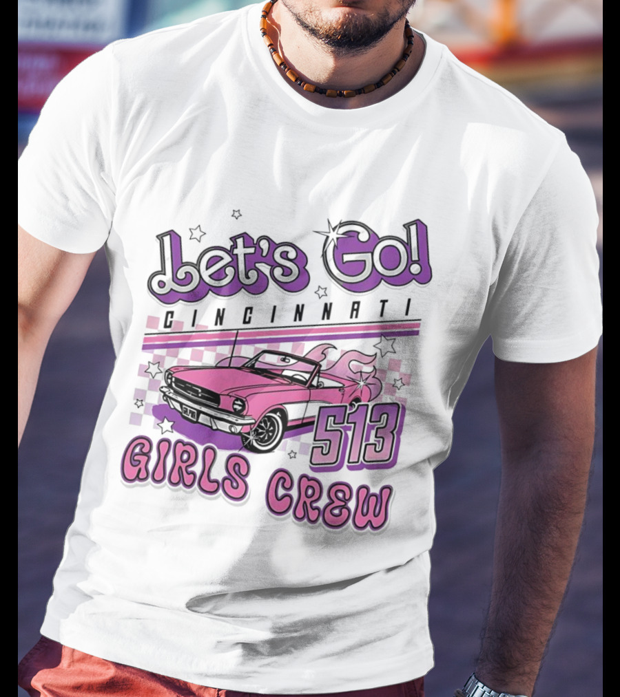 Let's Go Cincinnati Girls Crew 513 Pink Car T-Shirt