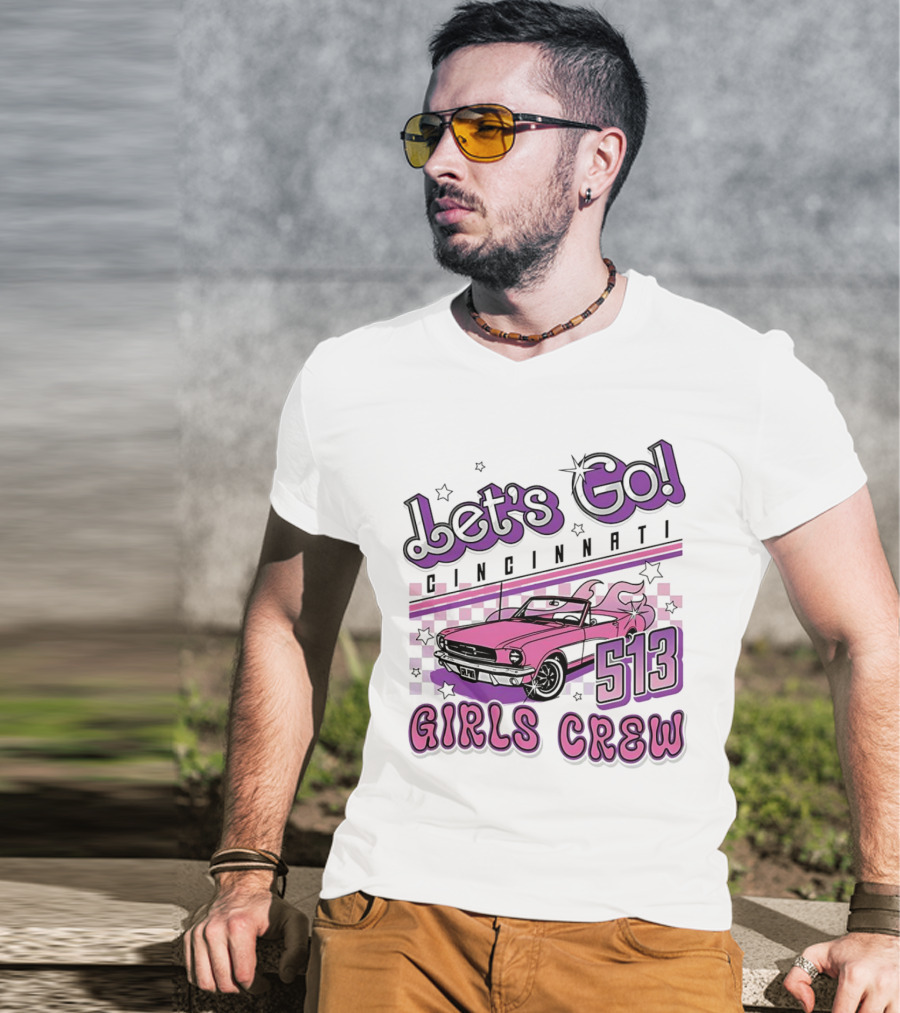 Let's Go Cincinnati Girls Crew 513 Pink Car T-Shirt