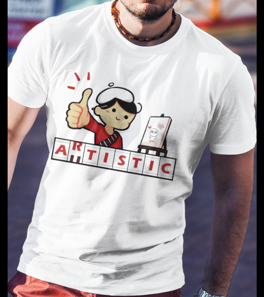 Arutistic Artistic Charm Thumbs Up Painter Kid With Sheep Canvas T-Shirt