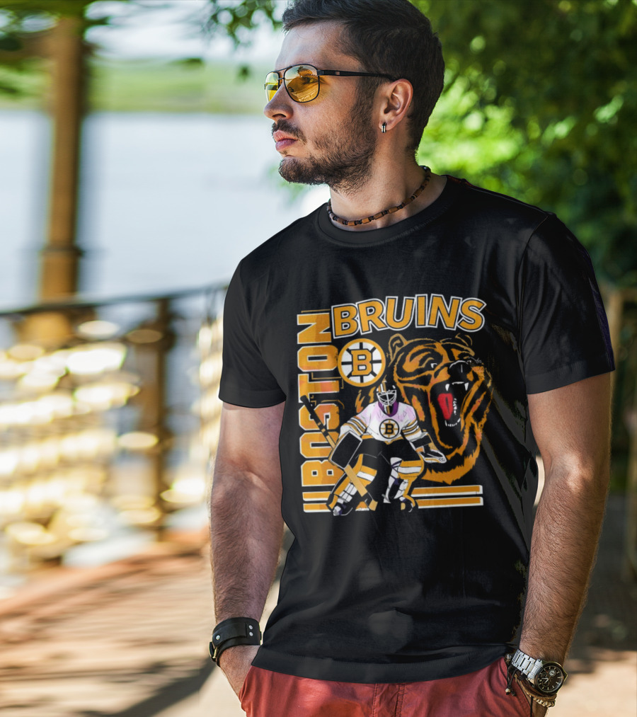 Boston Bruins Hockey Goalie With Bear And Iconic T-Shirt