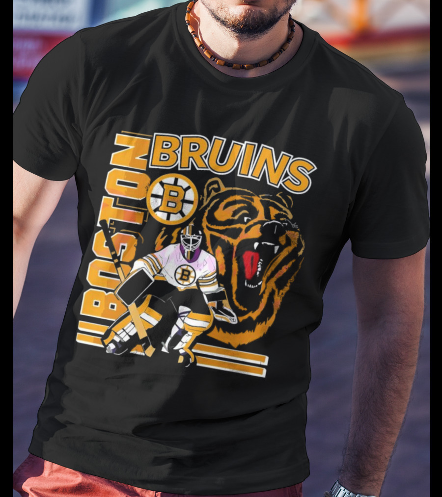 Boston Bruins Hockey Goalie With Bear And Iconic T-Shirt