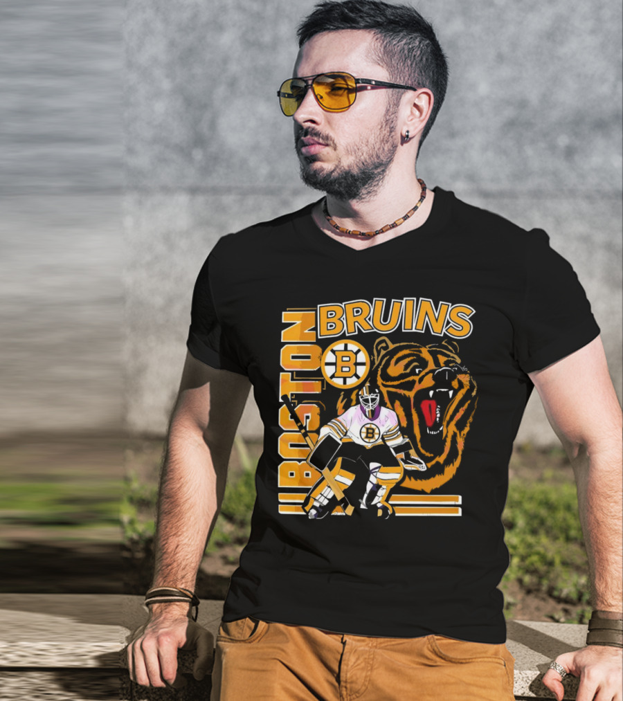 Boston Bruins Hockey Goalie With Bear And Iconic T-Shirt
