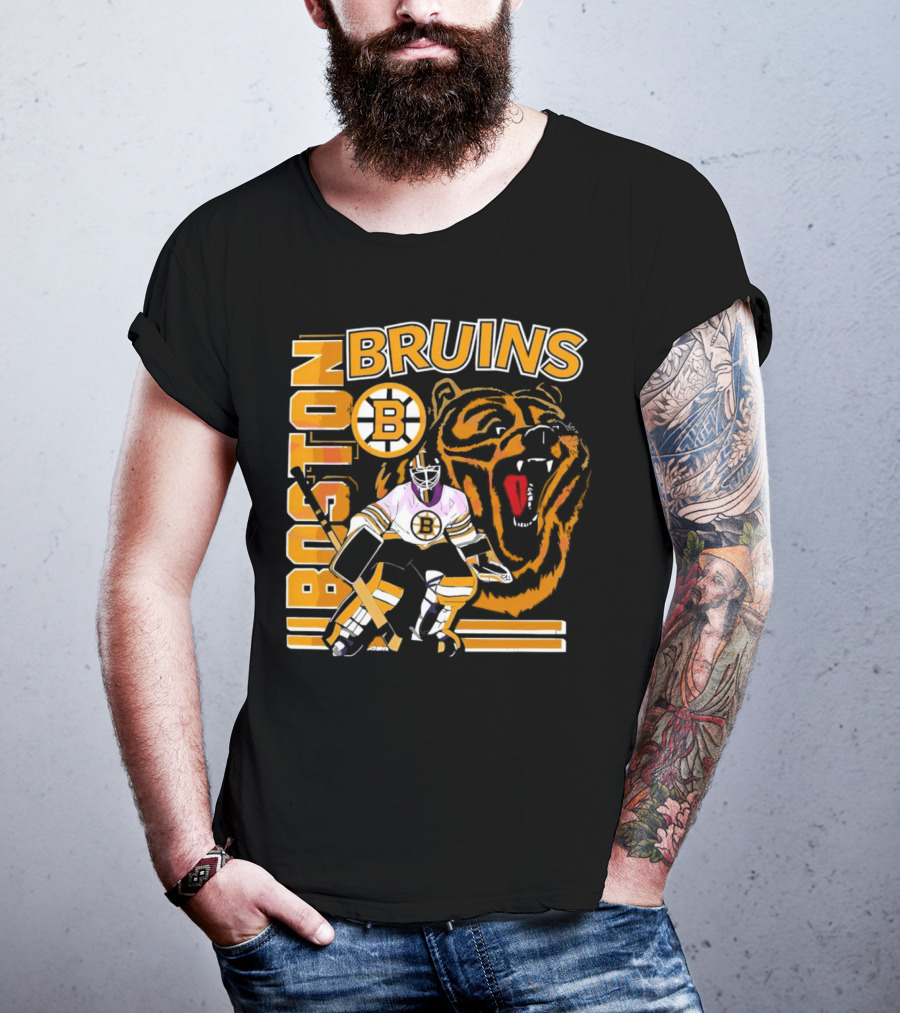 Boston Bruins Hockey Goalie With Bear And Iconic T-Shirt