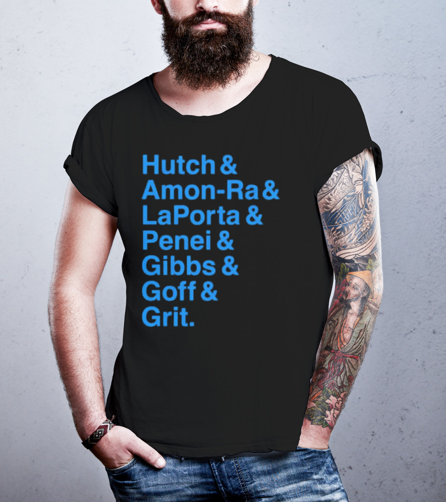 Hutch And Amon-ra And Laporta And Penei And Gibbs And Goff And Grit Detroit Lions NFL Players T-Shirt