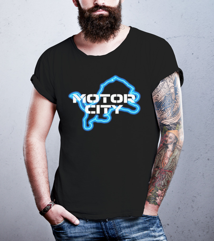Sam Richardson Wearing Detroit Lions Motor City Blue Lion T-Shirt