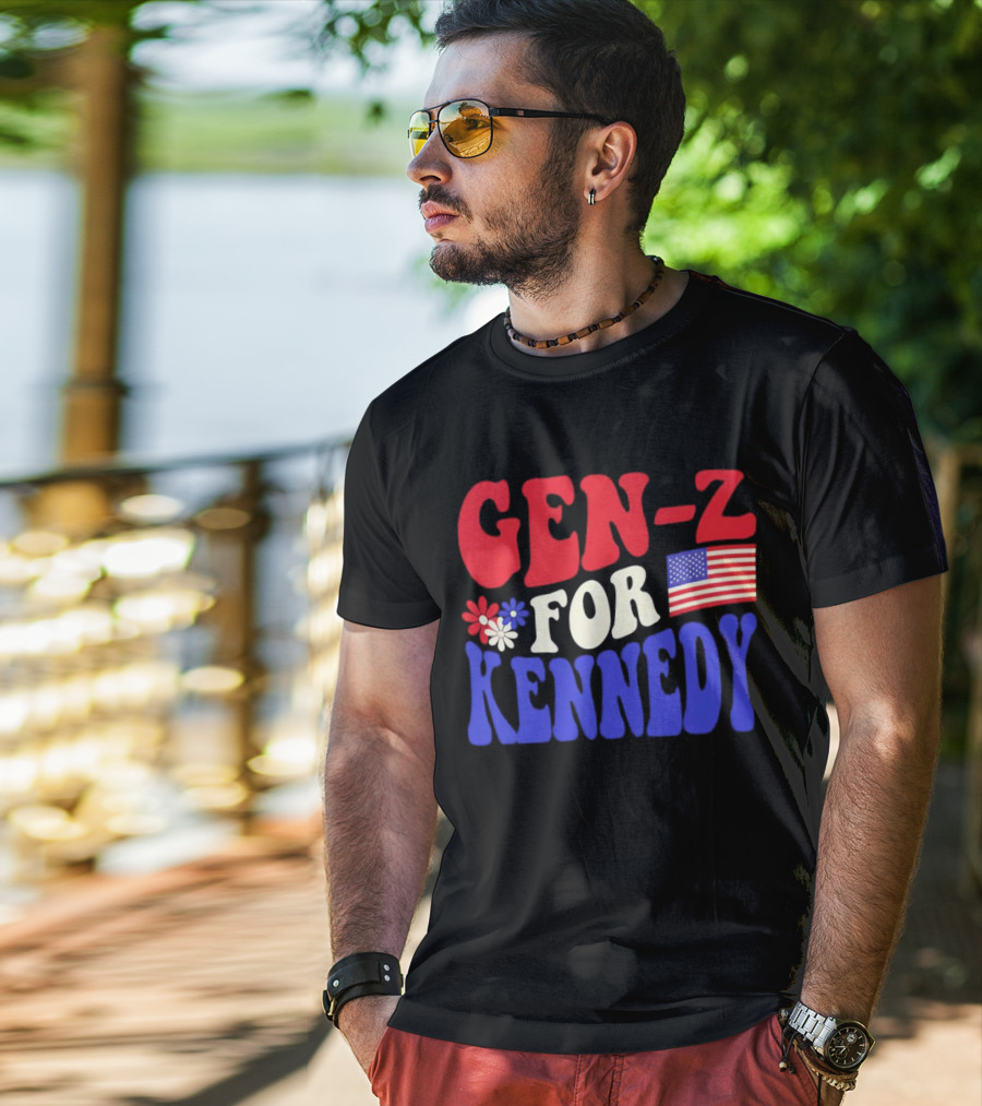 Gen-Z For Kennedy American Flag Retro Flowers T-Shirt