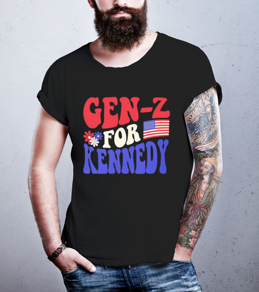 Gen-Z For Kennedy American Flag Retro Flowers T-Shirt