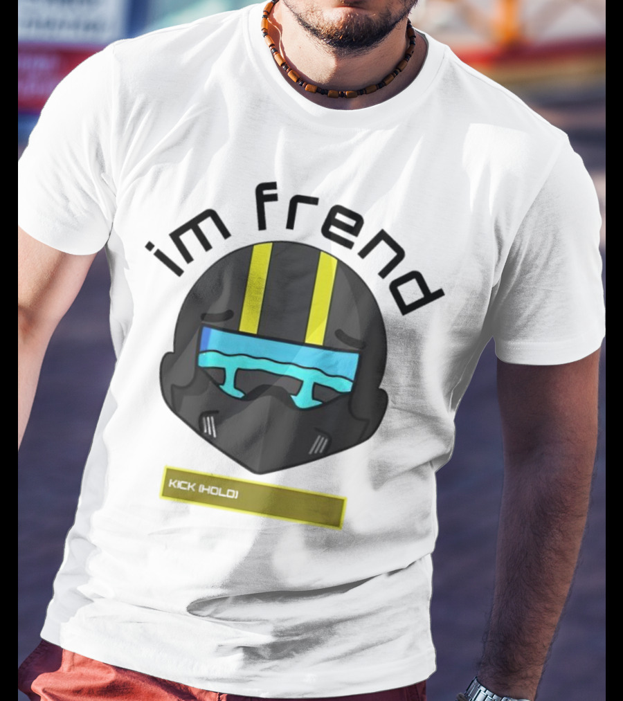 Im Frend Kick Hold Black Helmet Yellow Stripes Blue Visor T-Shirt