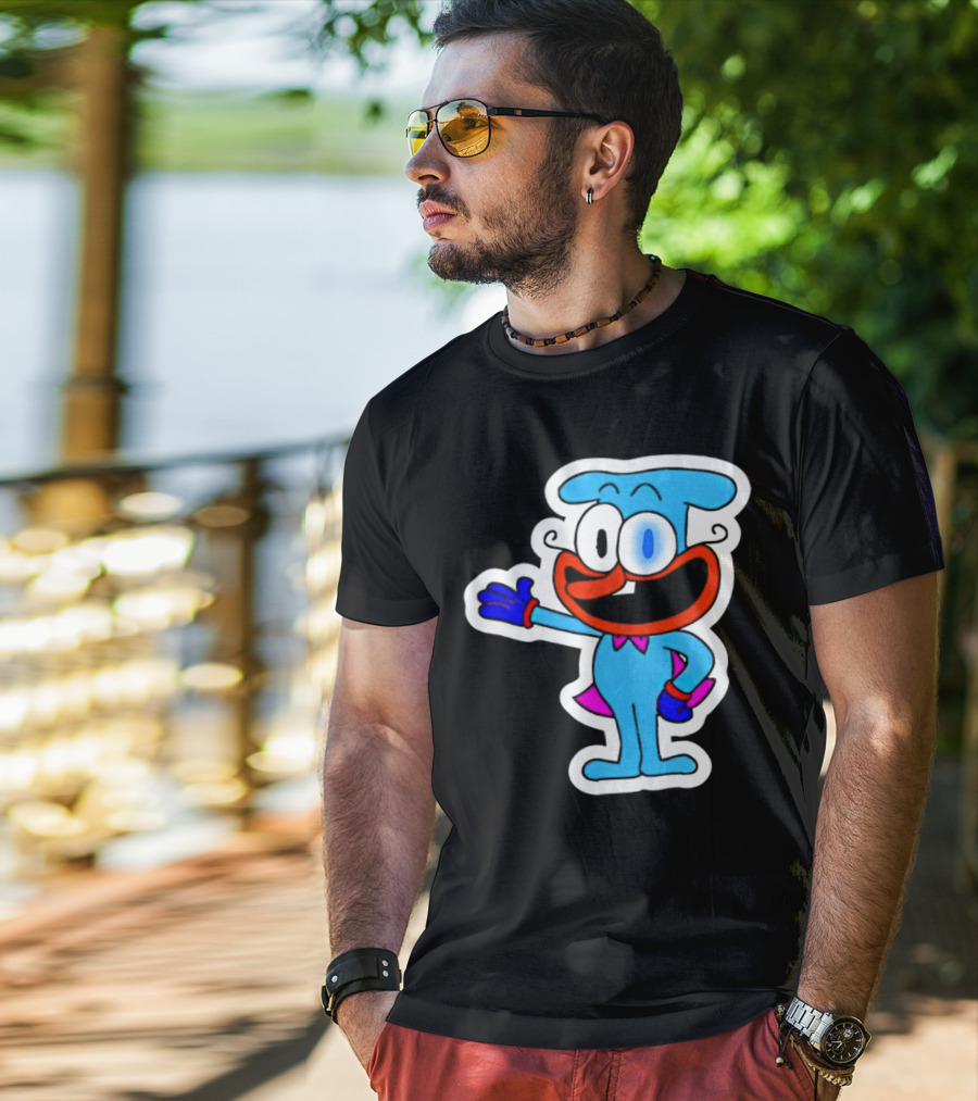 The Doise Cartoon Character With Blue Outfit And Red Accent Detailing T-Shirt