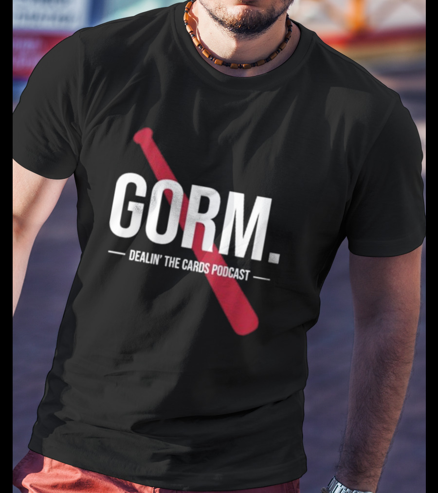 Gorm Dealin’ The Cards Podcast Red Baseball Bat Logo T-Shirt