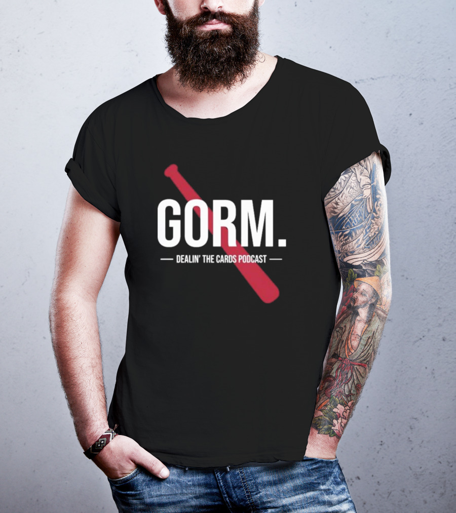 Gorm Dealin’ The Cards Podcast Red Baseball Bat Logo T-Shirt